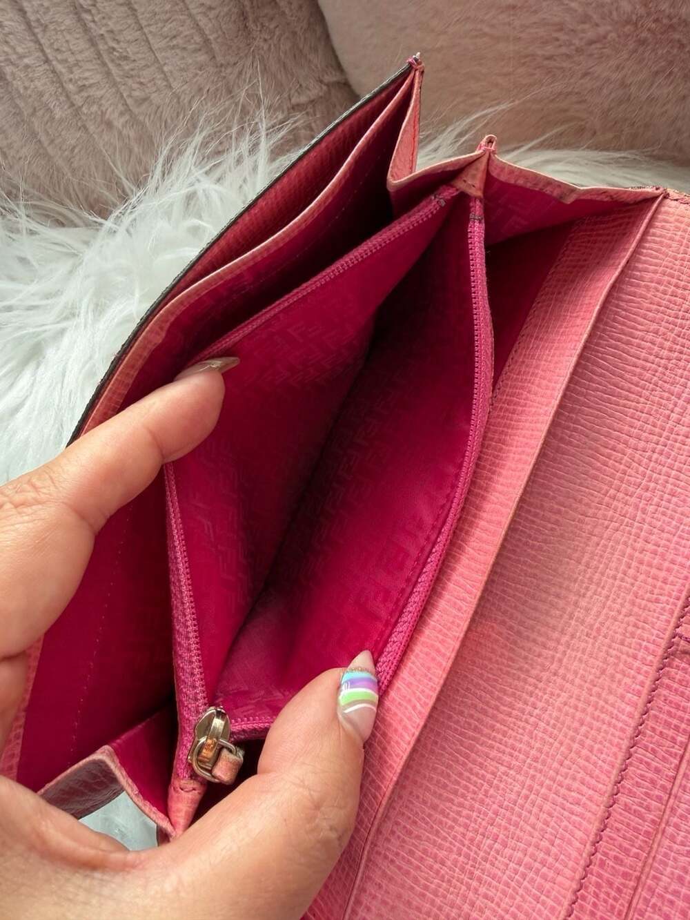 Fendi Vintage Zucca FF Monogram Coated Canvas Long Flap Wallet with Pink Leather - Picture 10 of 10